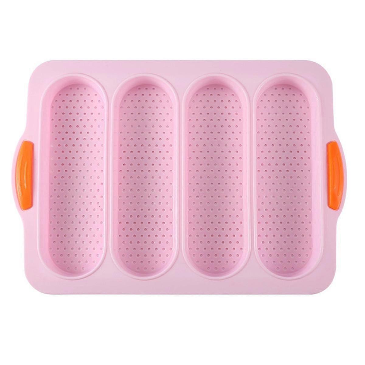 4-Slot French Cake Mold French DIY Small Bread Mold Non-Stick Easy-to-Release Baking Tray Pink