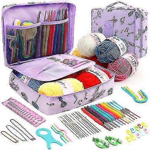 59pcs Ensemble de crochet ergonomique 5 rouleaux de fil à tricoter aiguilles Kit pour entrées
