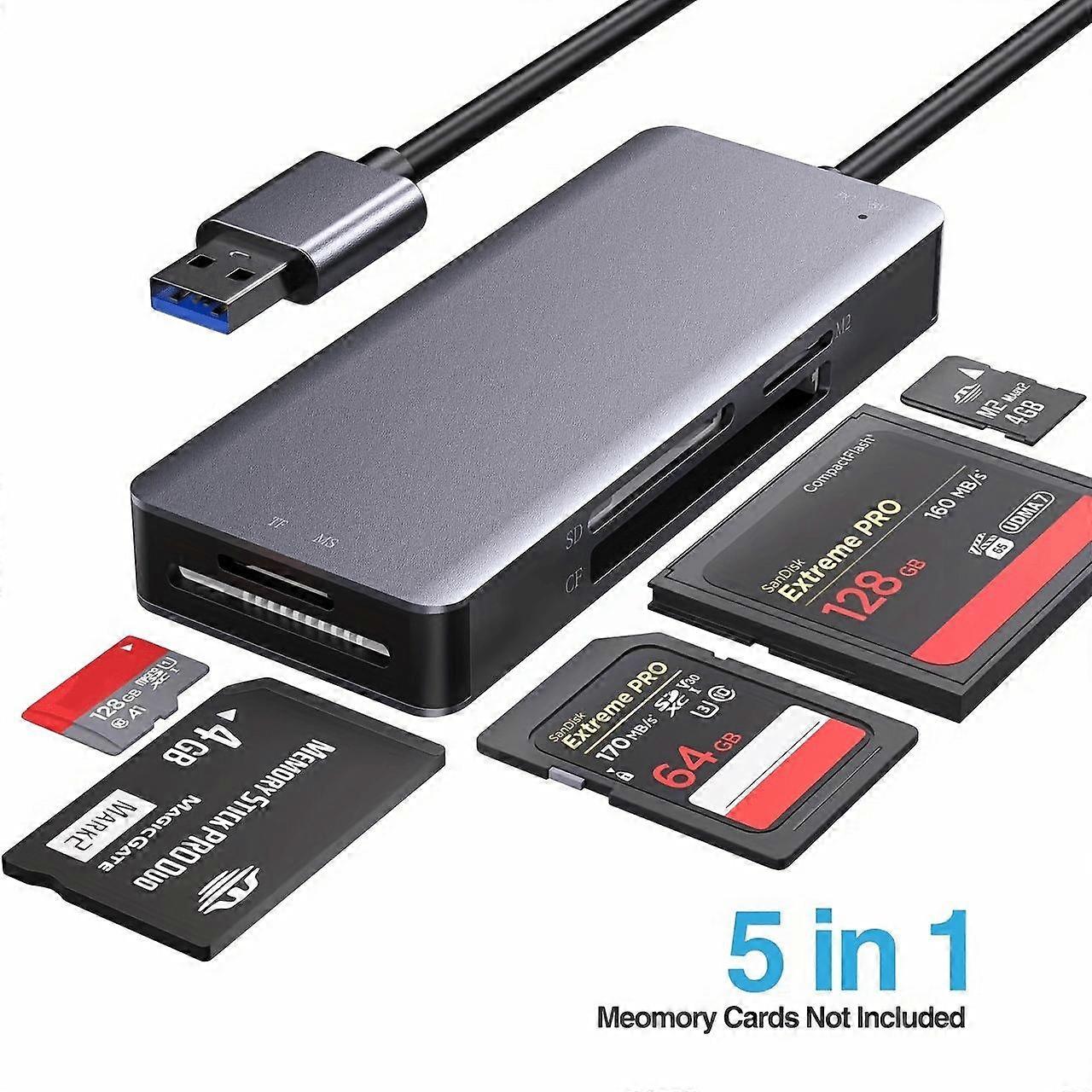 SD Card Reader ALL In 1 USB3.0 Multi Card Reader For SD/Micro SD/CF/M2/MS/MMC Camera Memory Card, Portable Memory Card Adapter Super Speed 5Gbps Read 