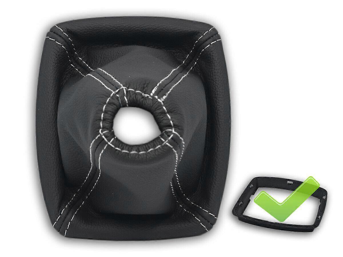 GEAR GAITER FOR FORD FOCUS C-MAX 2003-2006 BLACK LEATHER WHITE STITCHING + FRAME