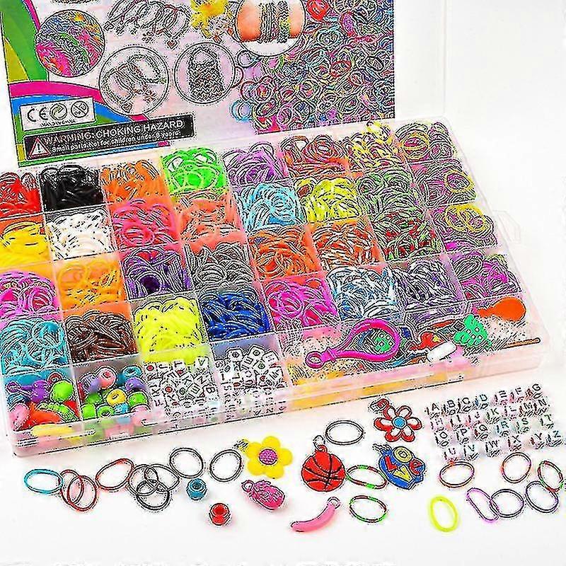 Rainbow Rubber Band Knitter 1400+ Loom Bands Starter Kit, 32 Unique Colorful Rubber Loom Bands Refill Set With Other Accessories And Durable Storage B