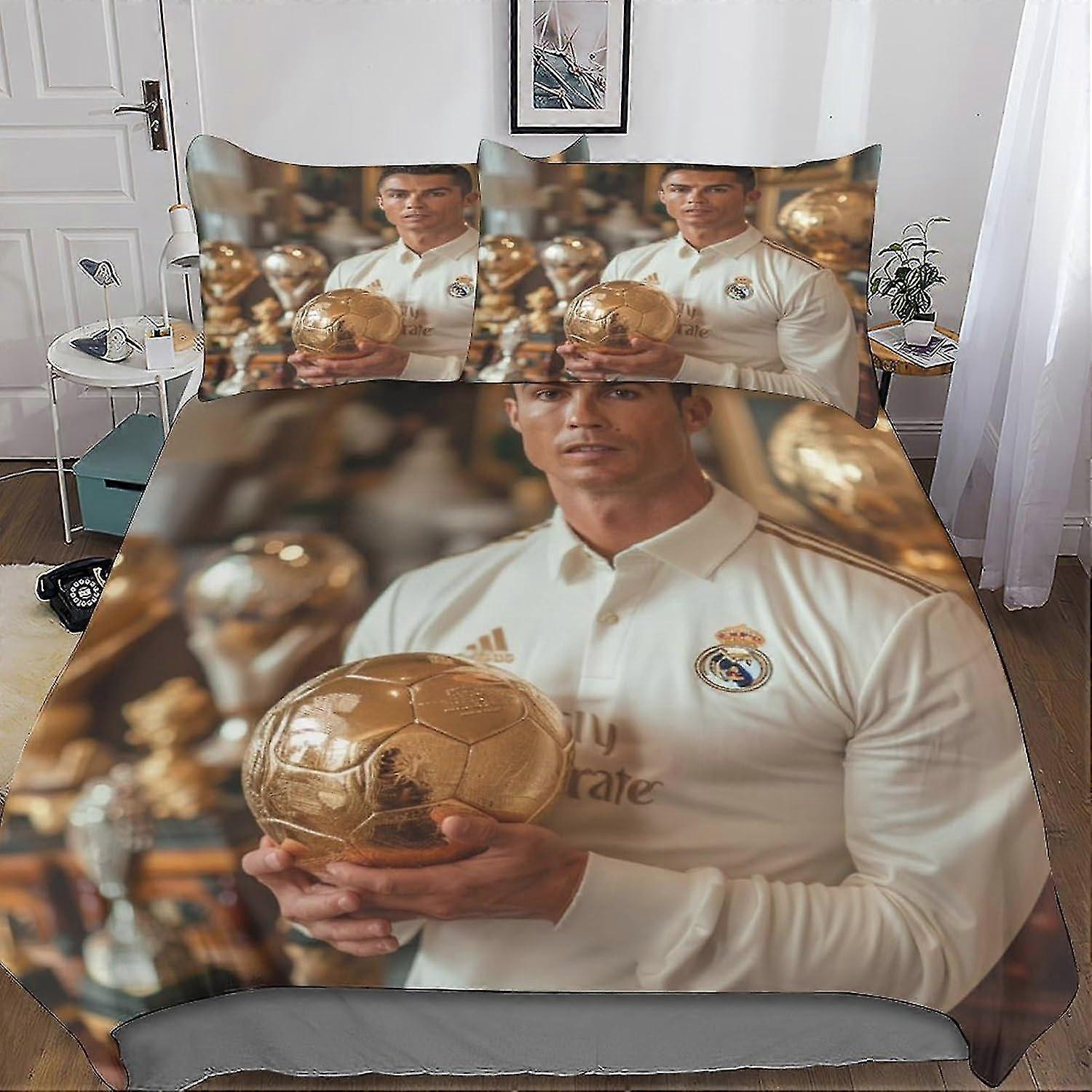 o3185 Lençóis DSJackson Cristiano Ronaldo Conjunto de 3 Peças Capa de Edredão, Conjuntos de Cama Microfibra Impressão 3D Capa de Colcha Esportiva com Fronhas com Hidde