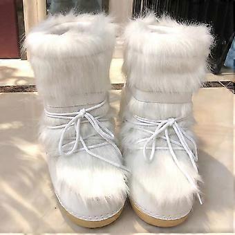 Winter Snow Boots Women Ski Boots Fluffy Hairy Lace Up Middle Calf