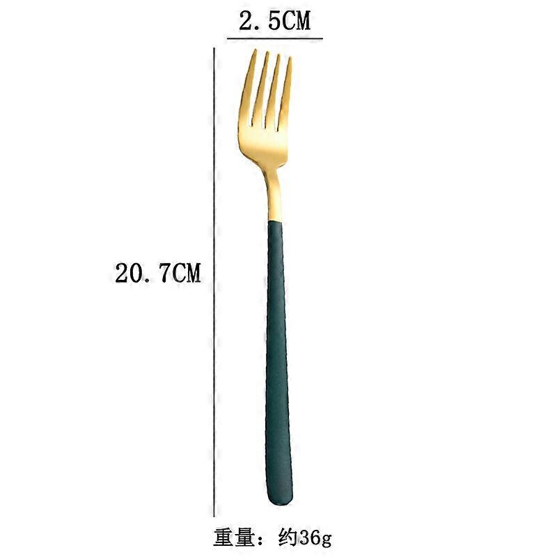 Fourchette en acier inoxydable 6 pièces Fourchette à salade domestique coréenne à long manche, fourchette à steak, fourchette à fruits, vaisselle occidentale créative, vert doré