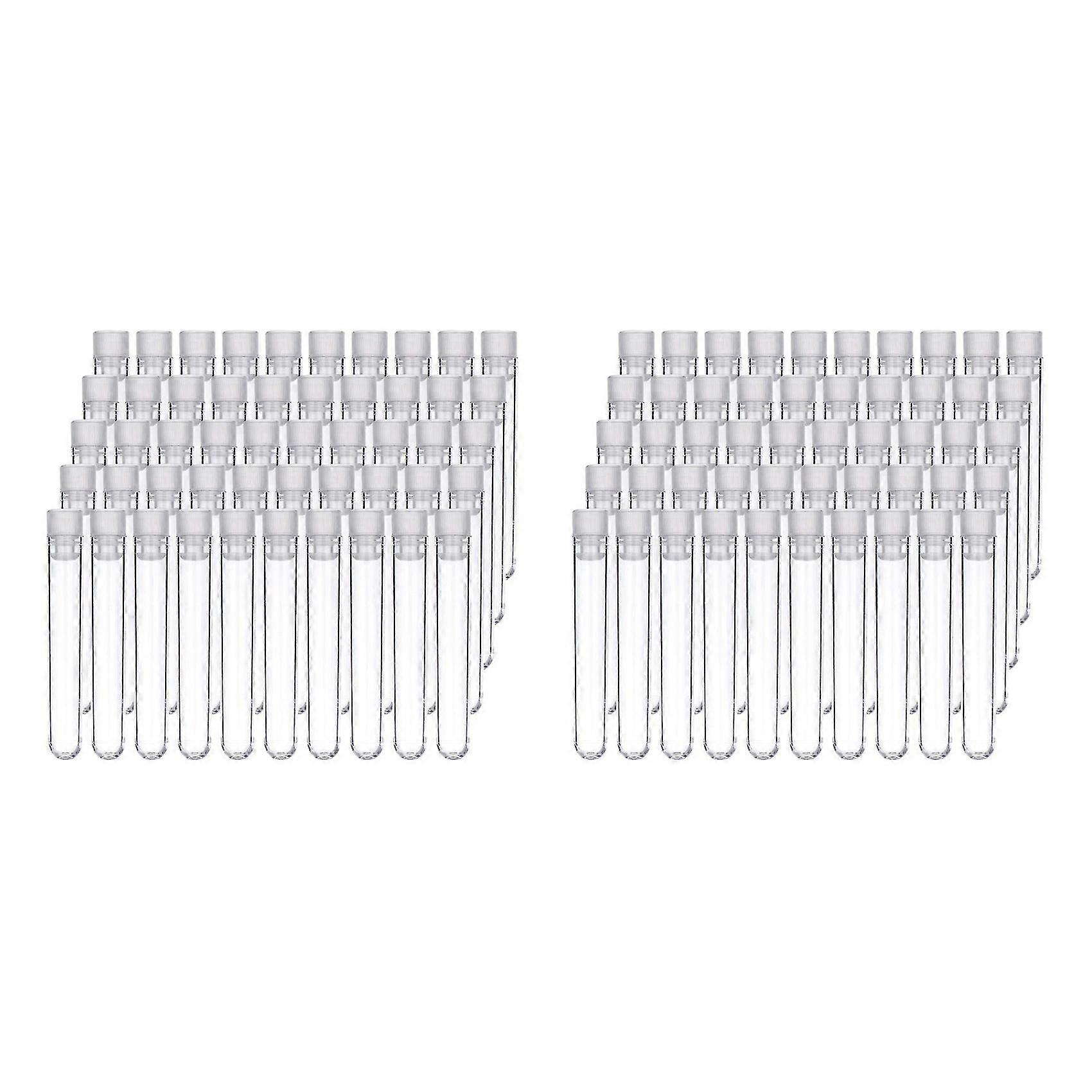 100pcs Clear Plastic Test Tubes With White Screw Caps Bottles