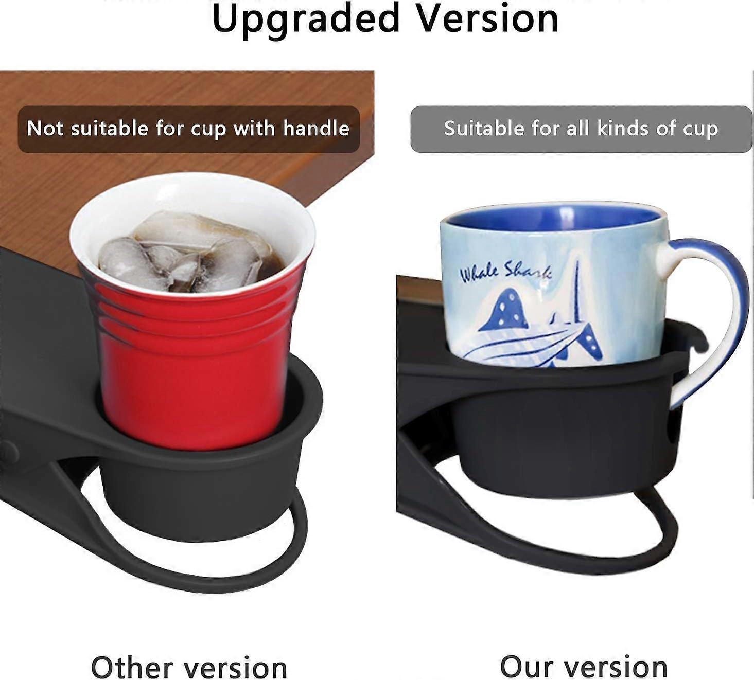 3-Pack Clip-On Cup Holders For Desks & Tables - Space-Saving Mug & Glass Holder With Phone Charging Hole, Black ABS
