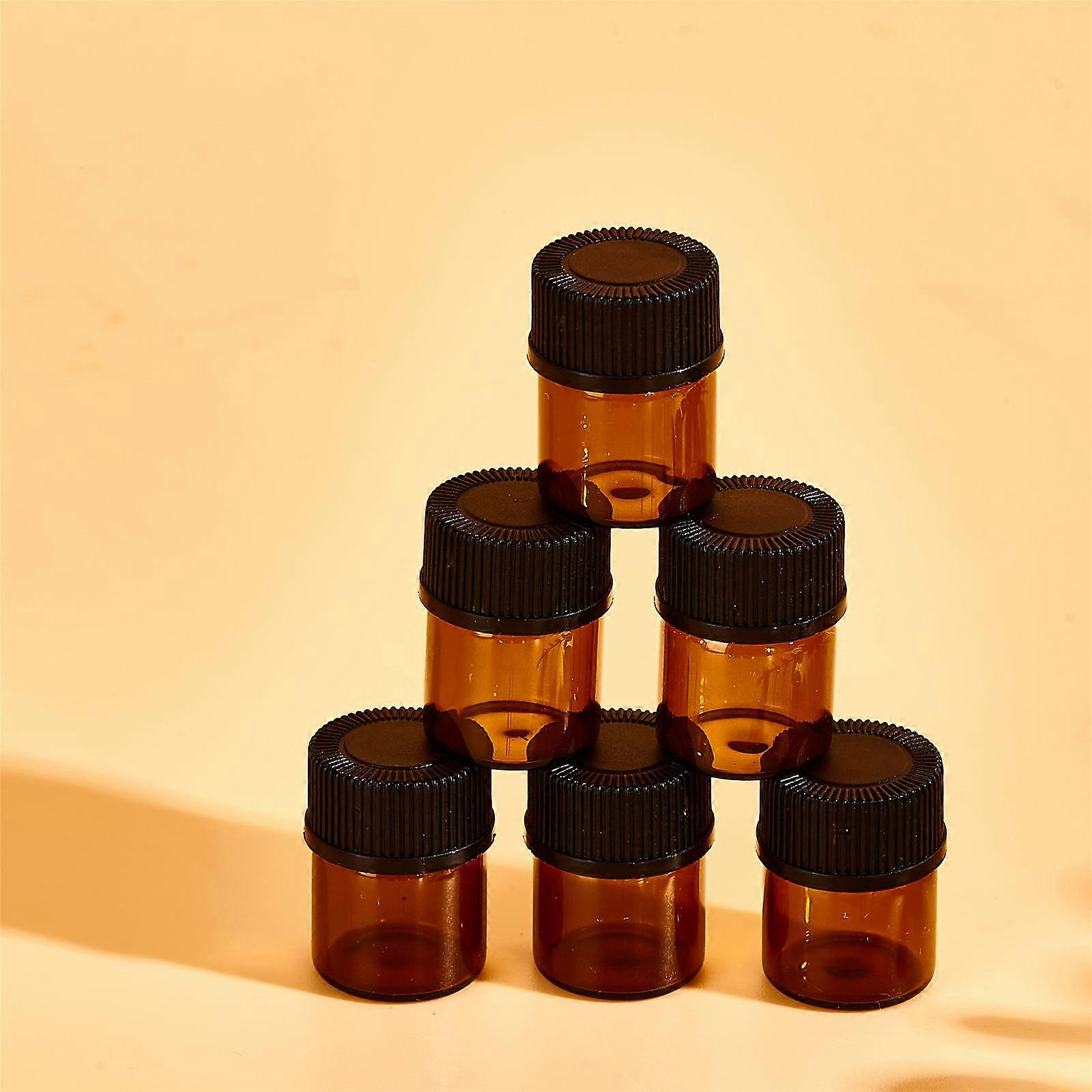 100Pcs of Essential Oil Sample Bottles 1ml Amber Glass Bottles with Inserts Refillable Bottles with Black Caps