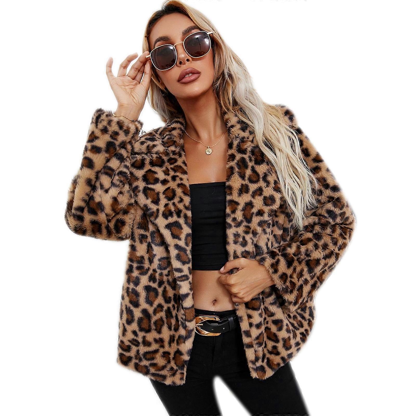 Women Leopard Print Fleece Jacket