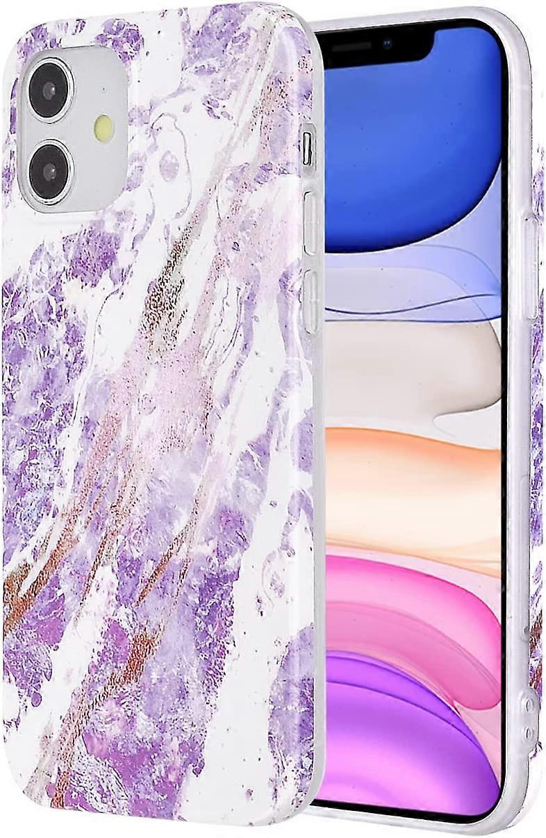 Compatible with iPhone 11 Case with Gold Marble with Waves Pattern Flexible TPU Slim Protective Case for iPhone 11-Purple
