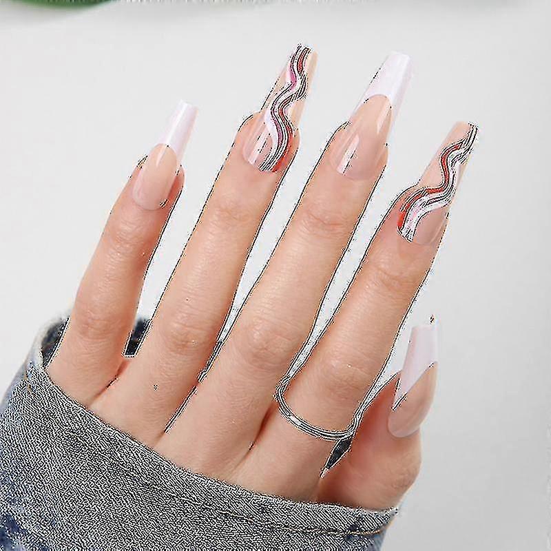 24 Rainbow Wavy Fake Nails