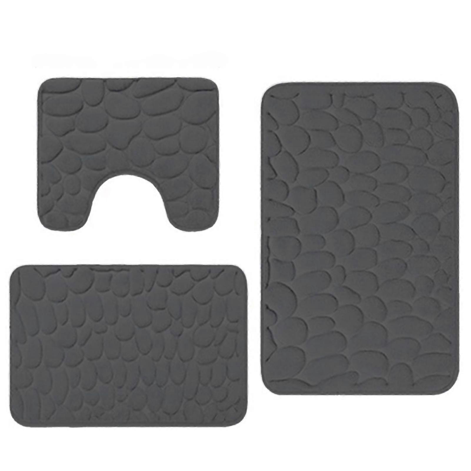 Cobblestone Embossed Bathroom Bath Mat 3pcs Super Soft Non-slip Floor Rugs Set for Shower Room