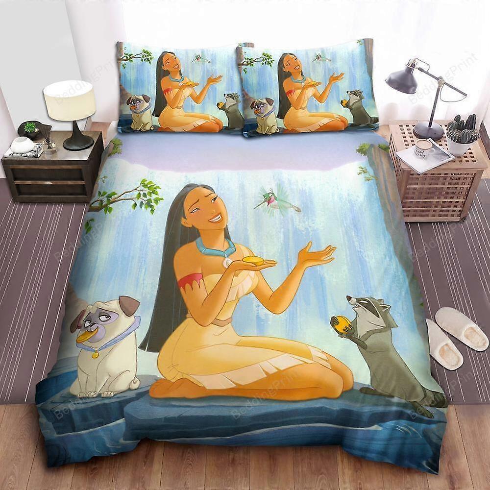 v5215 Lakens Prinses Pocahontas Met Meeko Flits Percy Dekbedovertrek Set Lakens IU5215