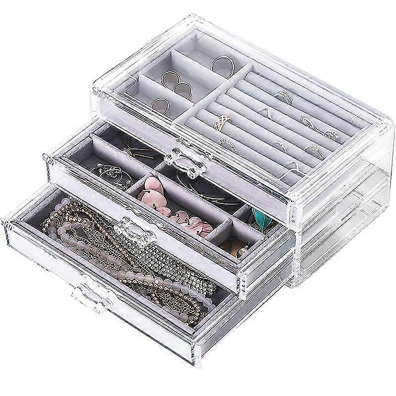 Transparent Acrylic Flannel 3 Layers Jewelry Storage Box