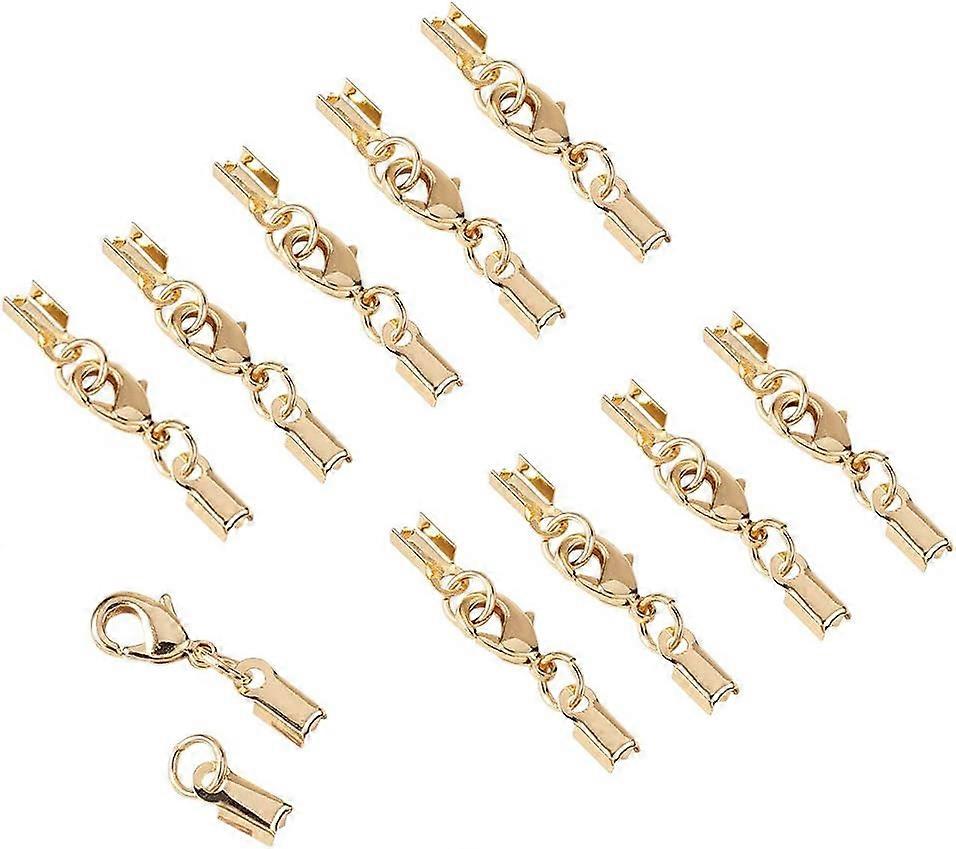20 Sets Brass Lobster Claw Clasps Fold Over Cord End Caps Terminators Crimp End Tips for Jewelry Making Golden