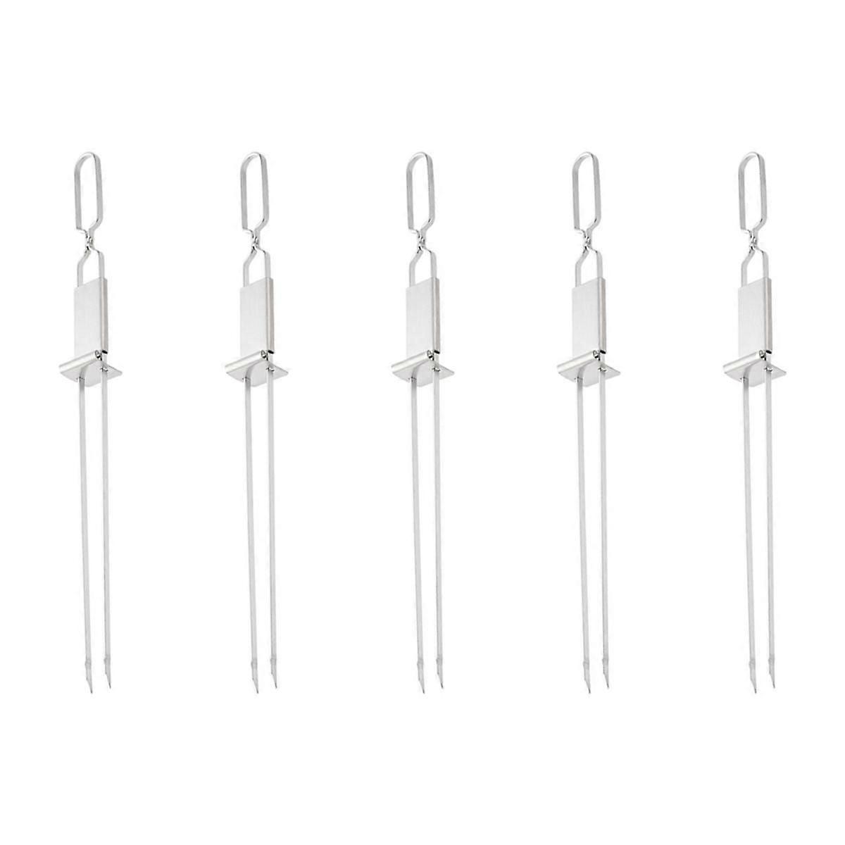 Stainless Steel Double Needle Barbecue Skewers with Self Push Plate Barbecue Forks Outdoor BBQ Acce