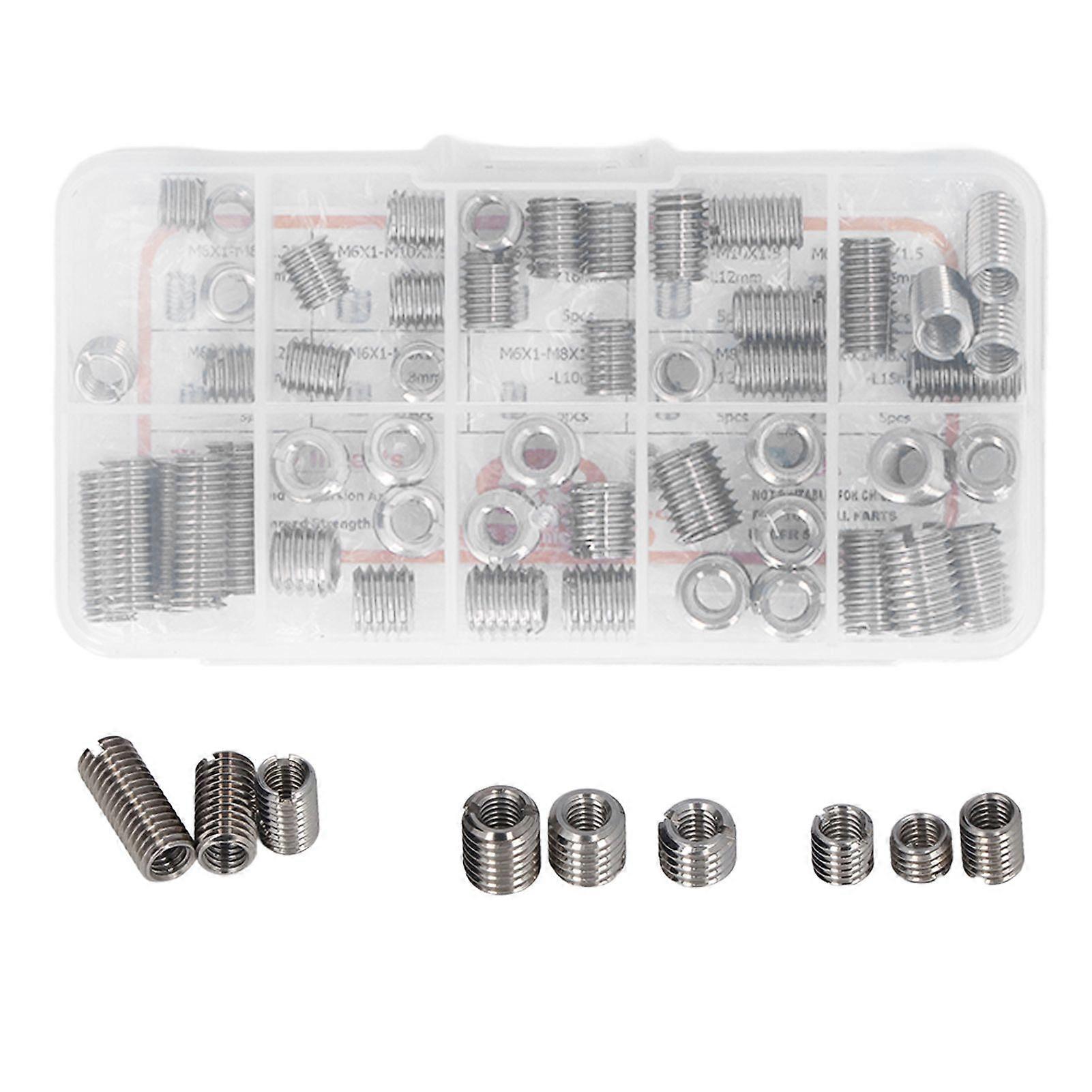 50PCS Threaded Insert Set 303 Stainless Steel Wear Resistant Shockproof M6X1 Nut Insert Edition