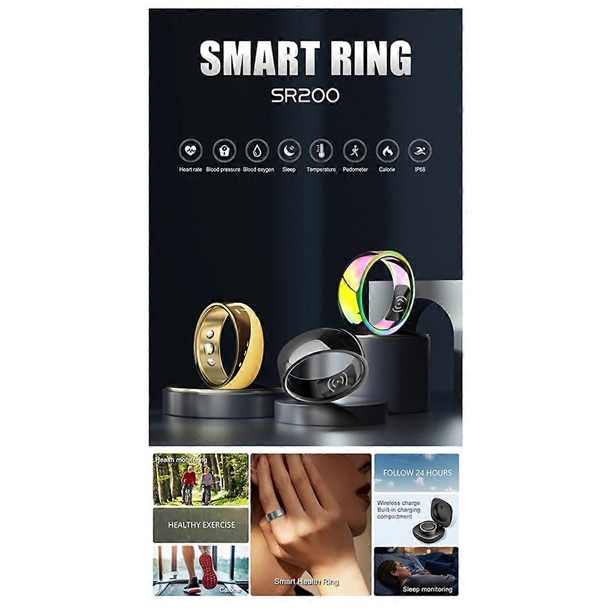 Smart Ring Health Monitor for Men Women Thermometer Blood Pressure Heart Rate Sleep Monitor IP68 Wa