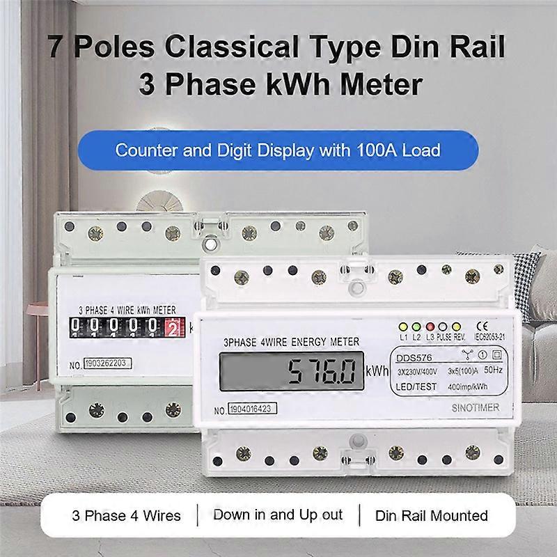 Three Phase 4 Wires Digital Power Electric Electricity Meter KWh Power Consumption Monitor DIN Rail