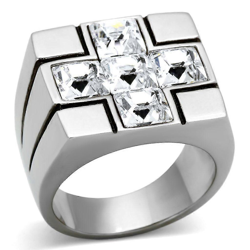 High polished (no plating) Stainless Steel Ring with Top Grade Crystal in Clear for Women Style TK919