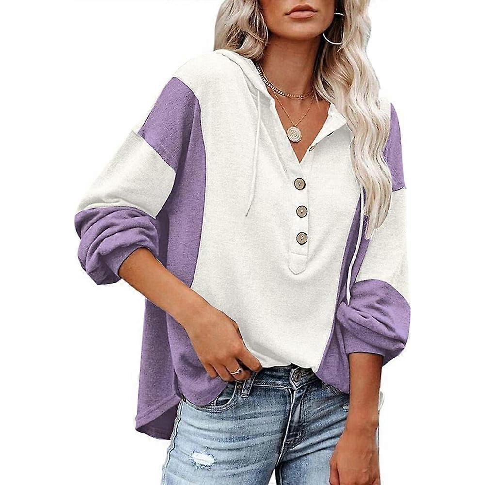 Dames Button Front Hoodie Lichtgewicht Pullover voor Herfst (L)