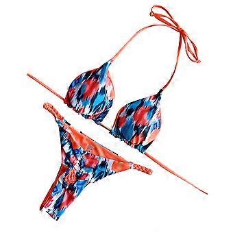 kvinners blomsterprint badedrakt halter-topp og strikket tau tanger sett sexy blonder bikinier todelt badedrakt for strand h s