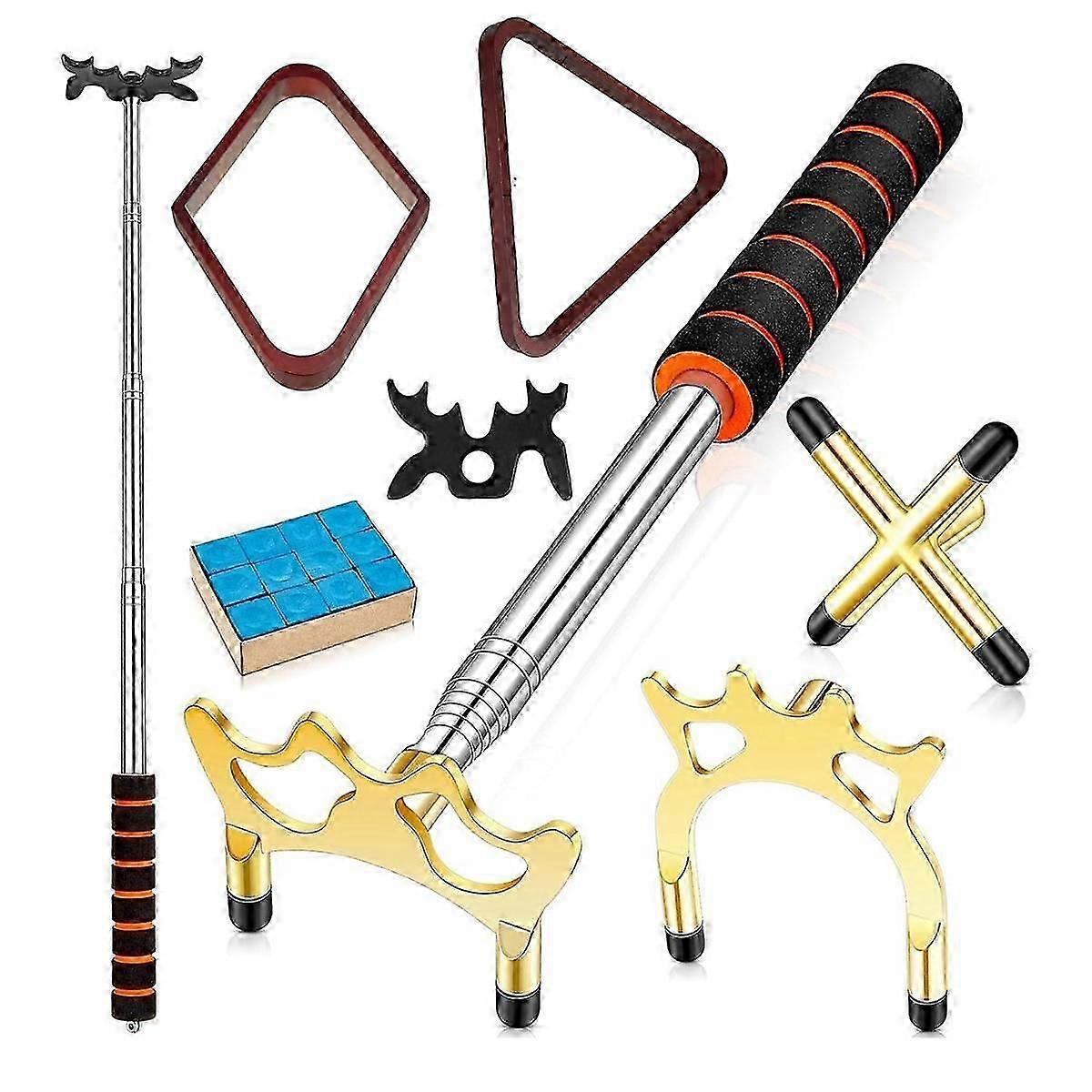 Retractable Billiards Pool Cue Stick Bridge with 3Pcs Removable Brass Bridge Head Billiard Table Pool Cue Accessories