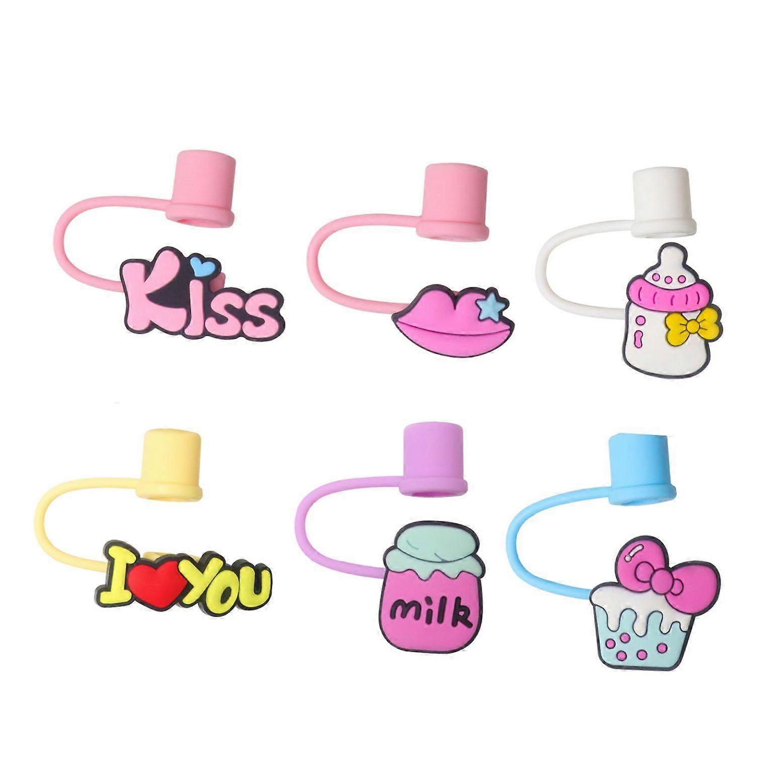 6PCS Cute Cartoon Silicone Straw Covers - Reusable Tip Caps