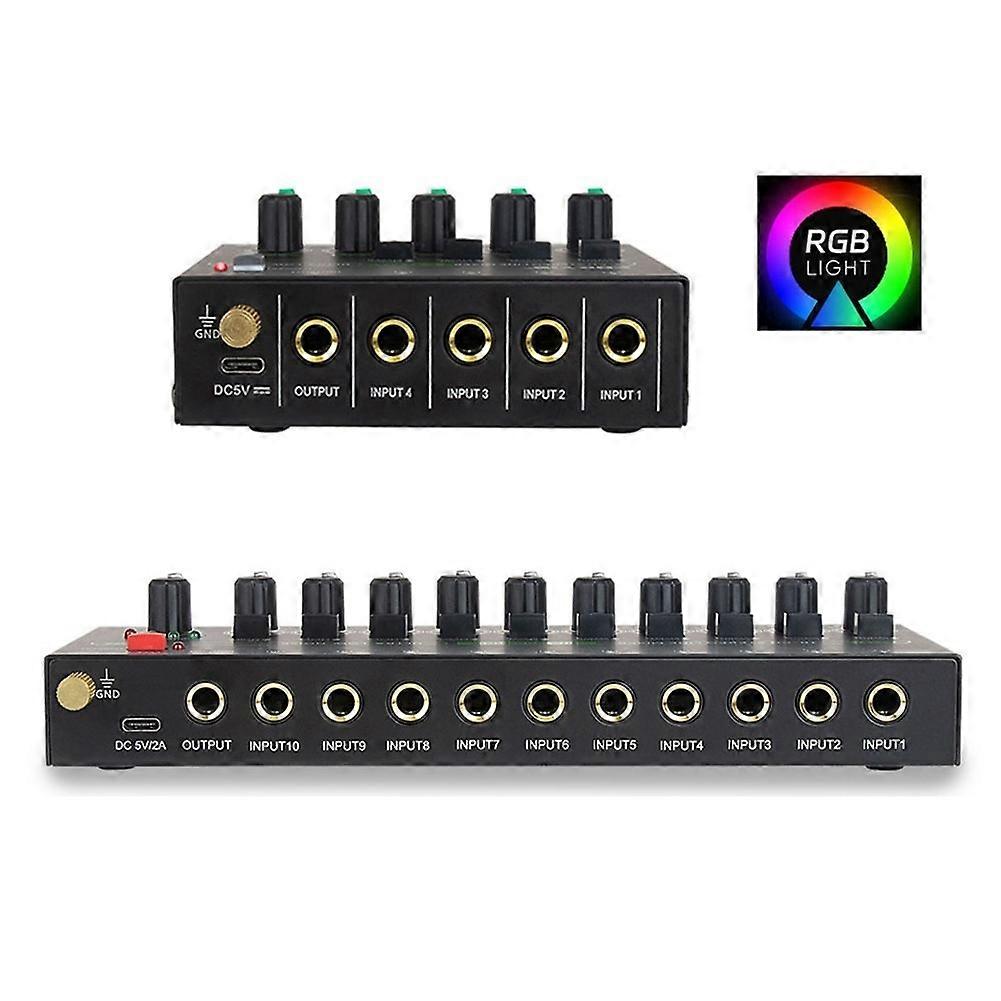 Professional Audio Mixer 10 Channel Stereo Mixer with RGB Light & Ultra Low Noise DC5V Easy Operatio