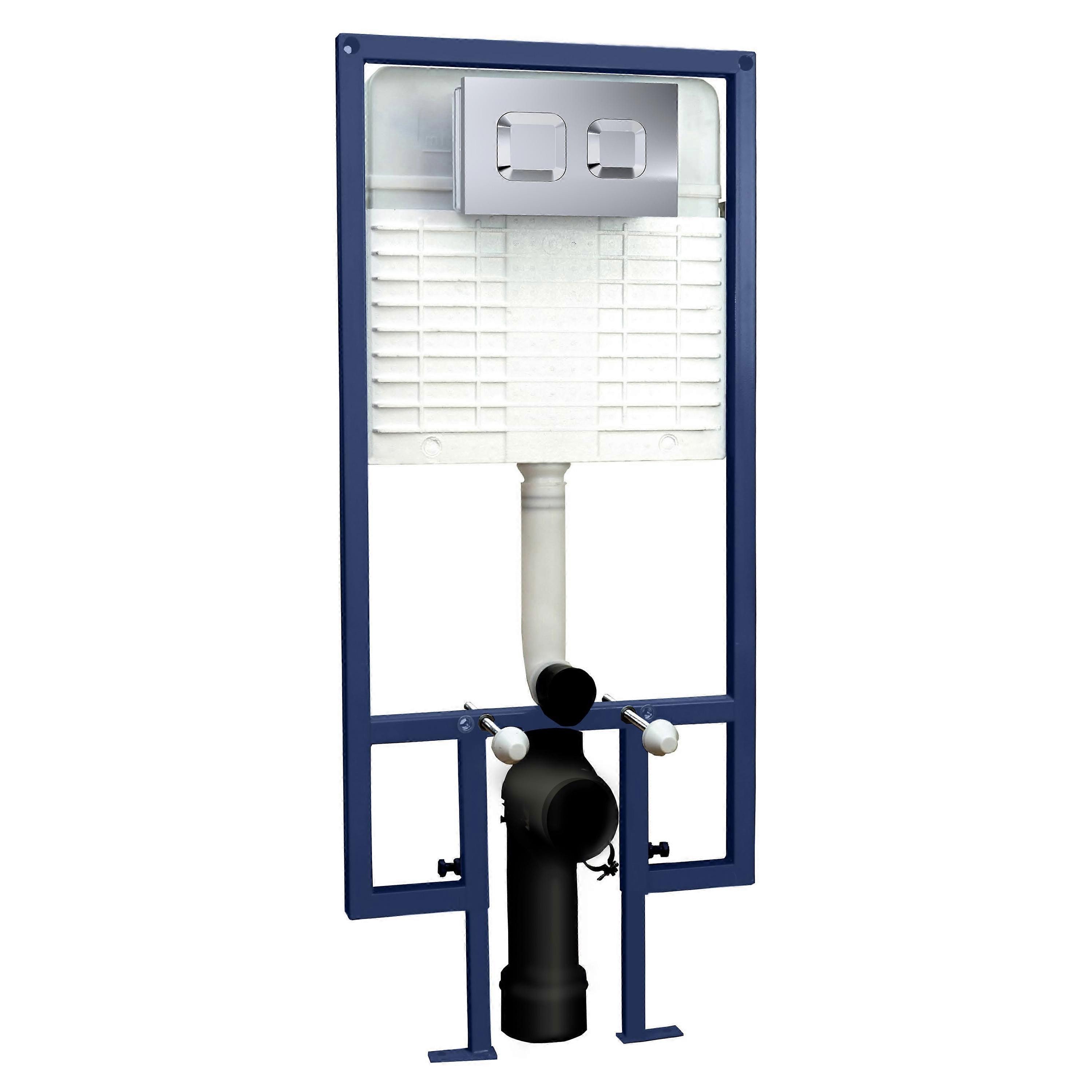Round Dual Flush Concealed Cistern with Wall Hung Frame & Square Push Button Plate - Chrome