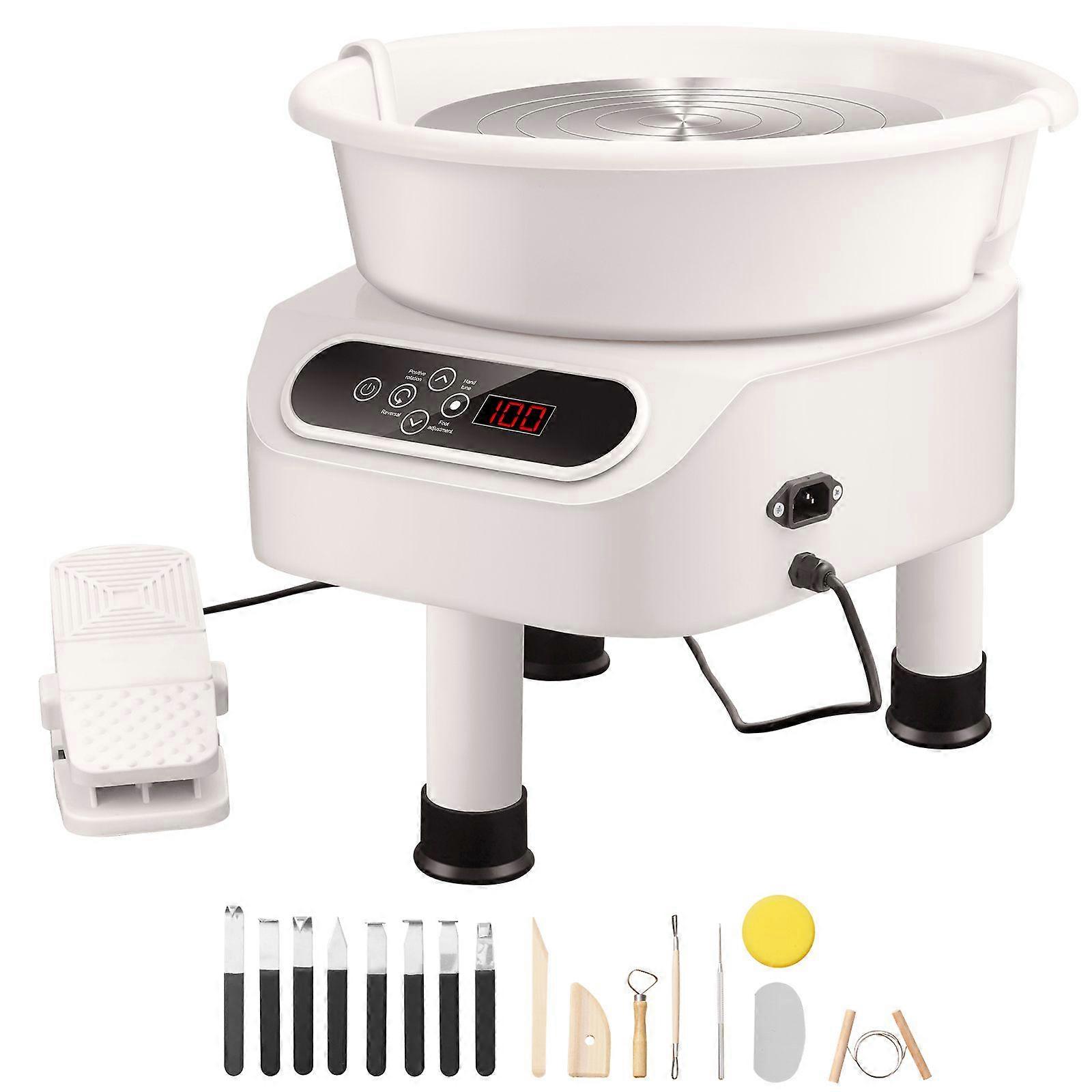 Τροχός κεραμικής, κεραμική 10 ιντσών που διαμορφώνει τη μηχανή, με πεντάλ ποδιών και οθόνη αφής LCD, με 3 πόδια υποστήριξης για DIY Art Craft, λευκό
