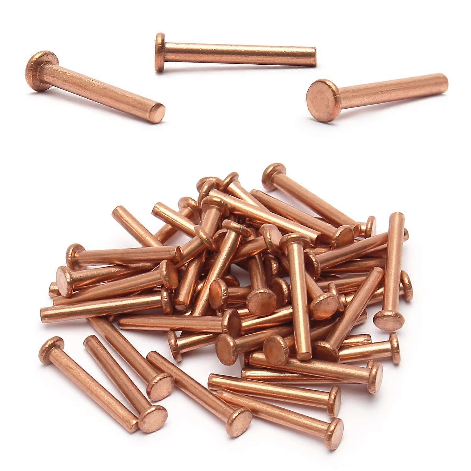 50PCS Round Flat Head Rivet 1.18' x 0.16' (Length x Diameter) Outer Copper Solid Rivets Metal Stud Fasteners Brass Tone