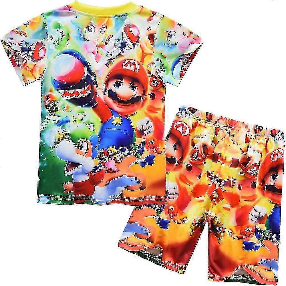 Super Mario Print Lasten poikien asut Lyhythihainen Löysä T-paita Shortsit Kesäinen rento pyjamasetti