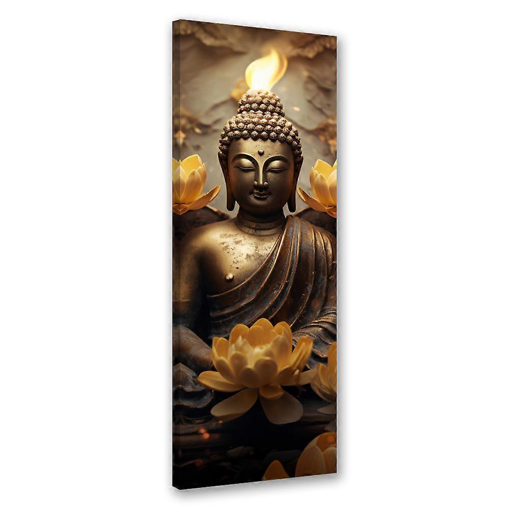 Impression sur toile, Bouddha doré et fleurs - 30x90