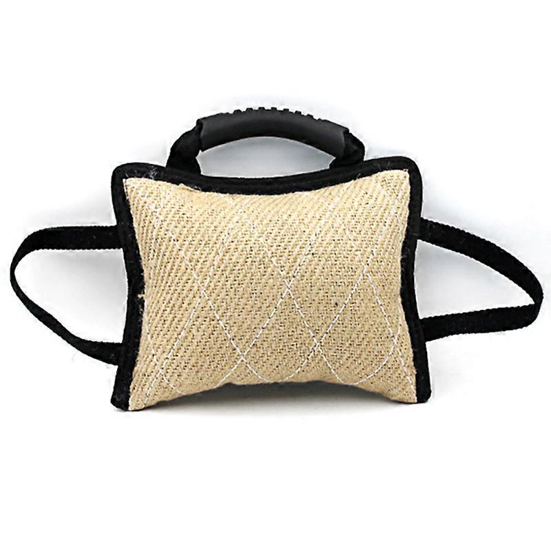 Dog Training Bite Tug Toy with 3 Handles Linen Bite Pillow
