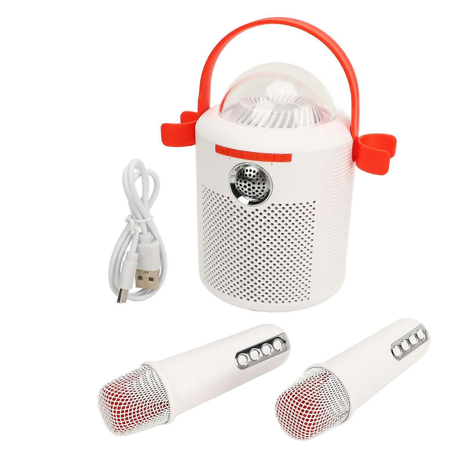 Machine White Dual Microphone 3D Stereo Sound Colorful Ambient Lighting Noise Reduction Portable Karaoke Speaker for Party Gift