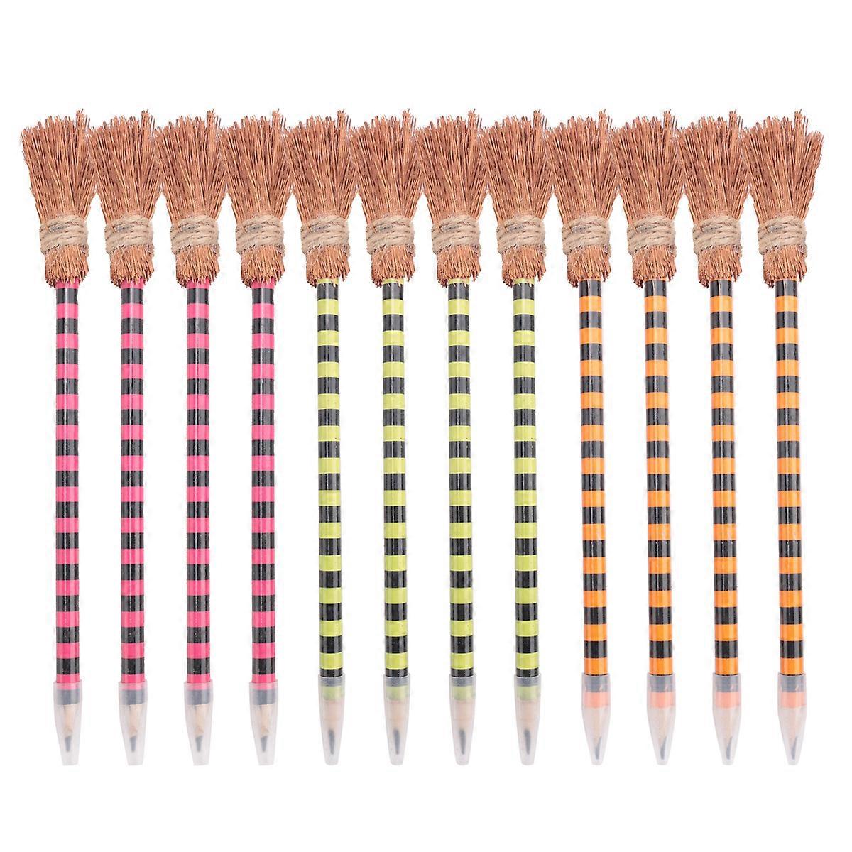 Halloween Witch Broom Pencil Colorful Witch Broom Pens (12 Pieces)