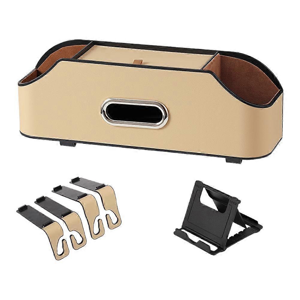 Car Backseat Organizer 5-in-1 Multifunctional Storage with Cup Holder Tissue Box Hook Expandable Space Easy Snap-on Installation
