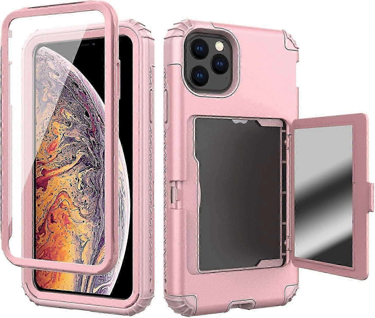 iPhone 11 Pro Max Wallet Case, liangnv Three Layer Shockproof Protection Heavy Duty Case with Card Holder and Hidden Back Mirror & Kickstand Case for