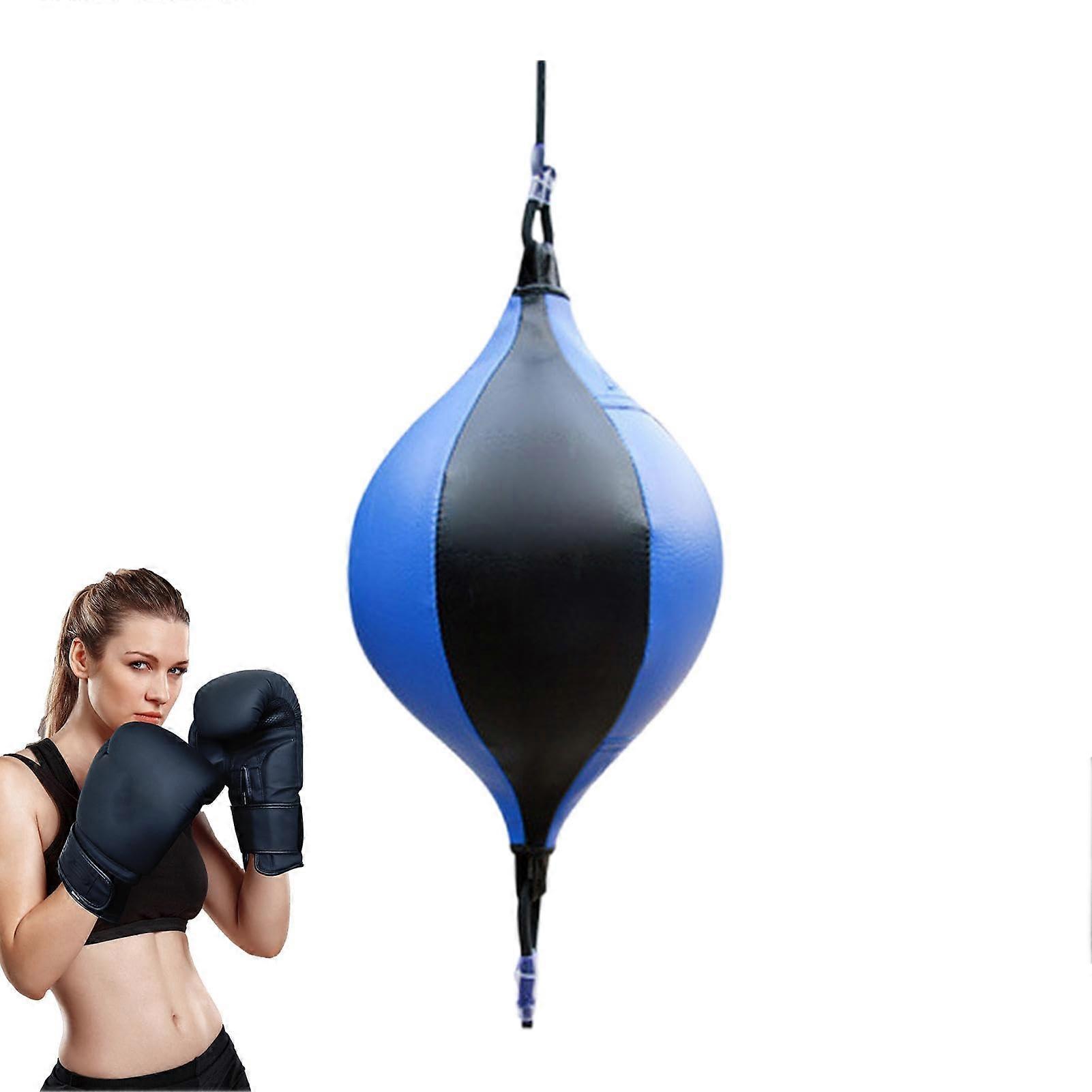 Double End Punch Bag - Leather Speed Bag for Boxing - Improve Reaction Speed - 4FT Adjustable Height