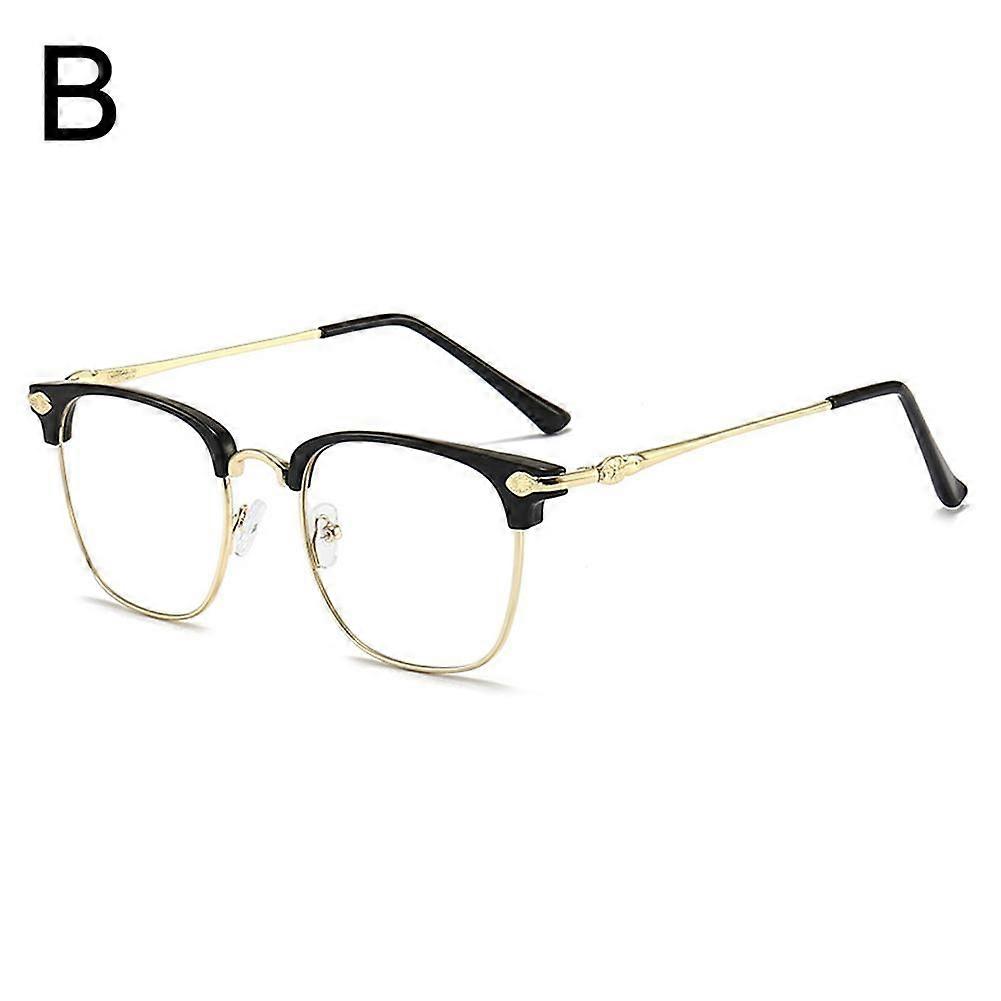 Bright black and gold frame (B)$New blue light blocking flat glasses fashionable half-frame metal frame glasses