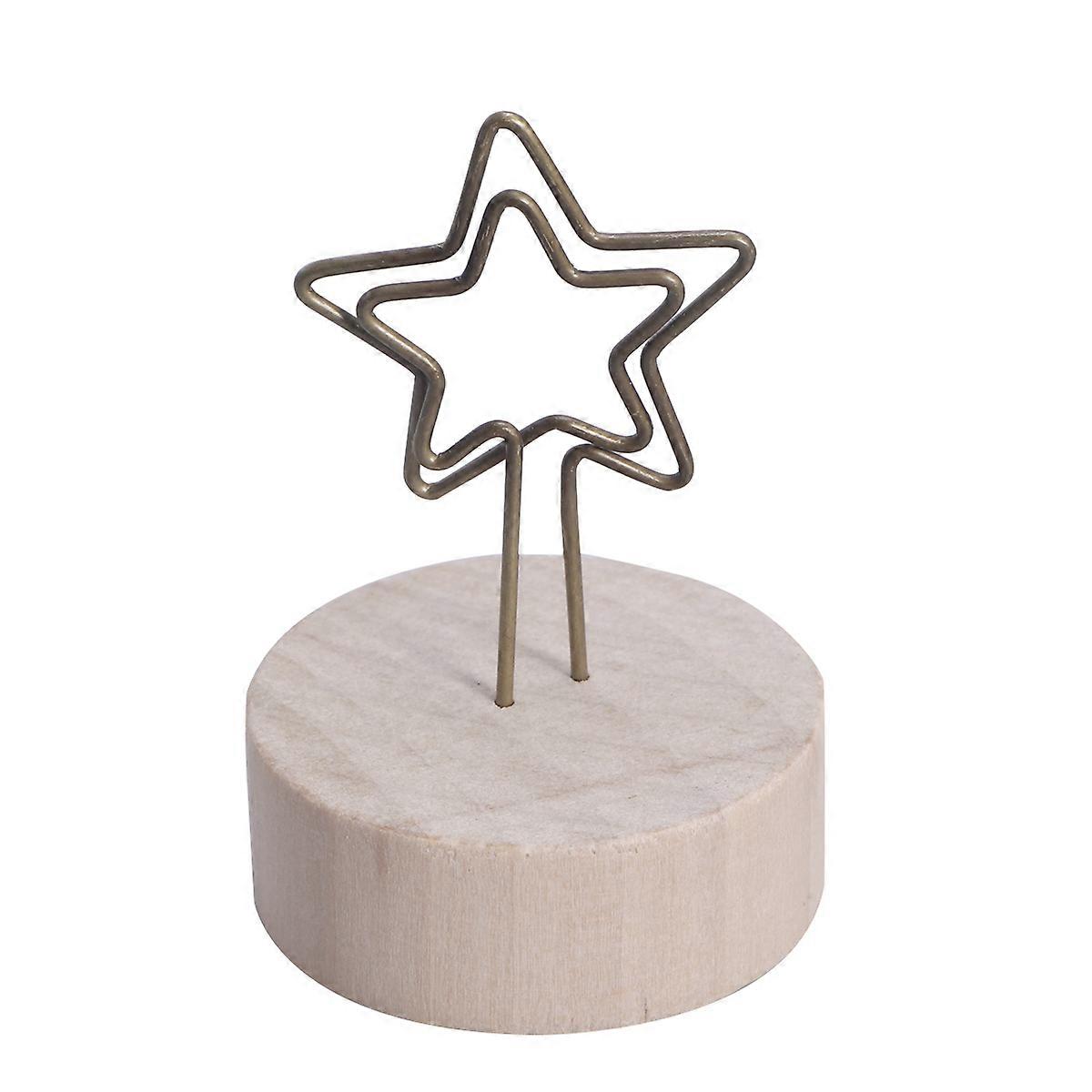 Wooden Base Photo Note Memo Holder Clip (Star)