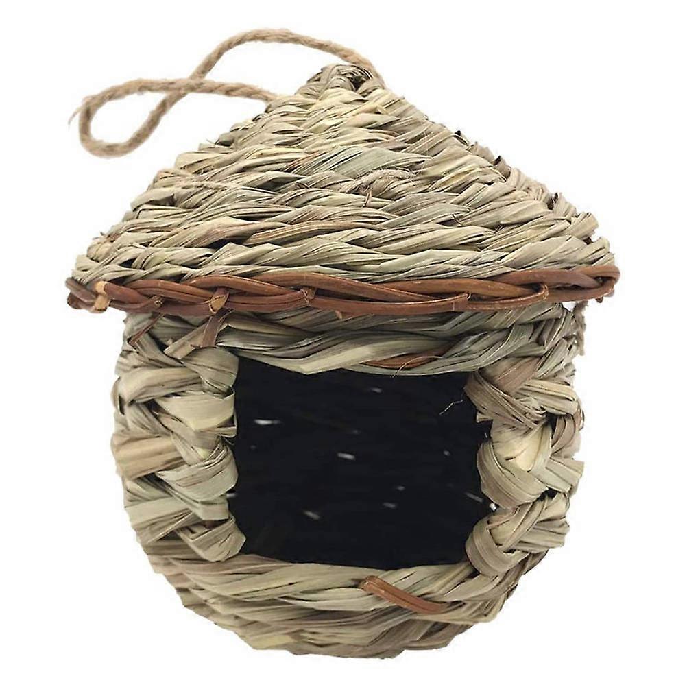 Hanging Bird Nest Decorative Bird Living House Creative Bird Feeding Pendant Khaki 16x15cm 1Pc