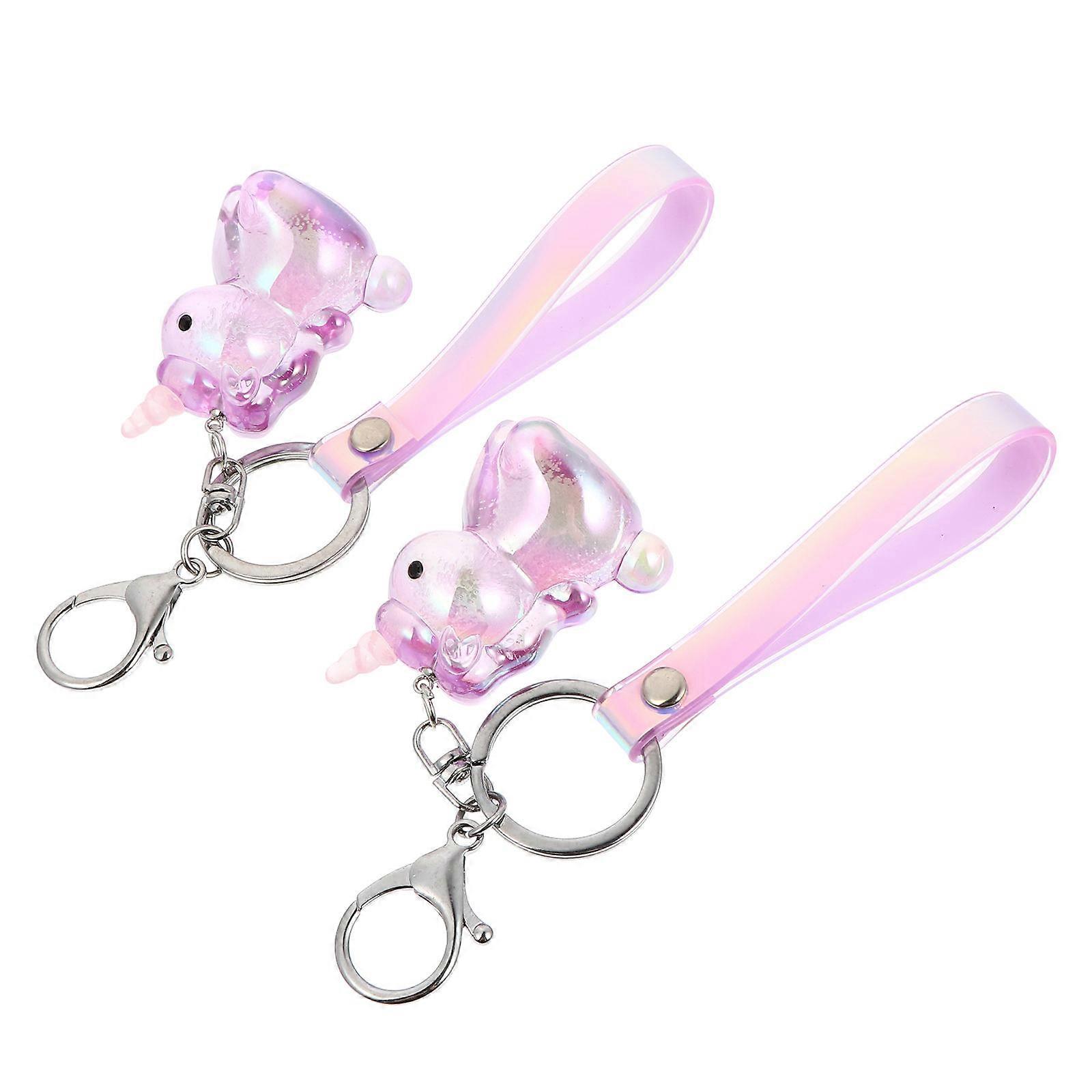 Keychain Decor Unicorn Shaped Pendant Key Chain Bag Charm Purple Acrylic 2Pcs
