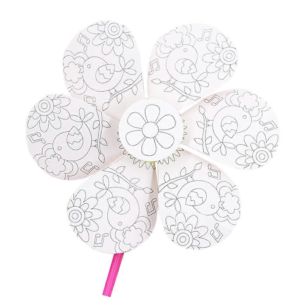 1 Set DIY Windmill Kit with Unfinished Graffiti Design Featuring Bird and Flower Patterns for Creative Painting and Cognitive Development