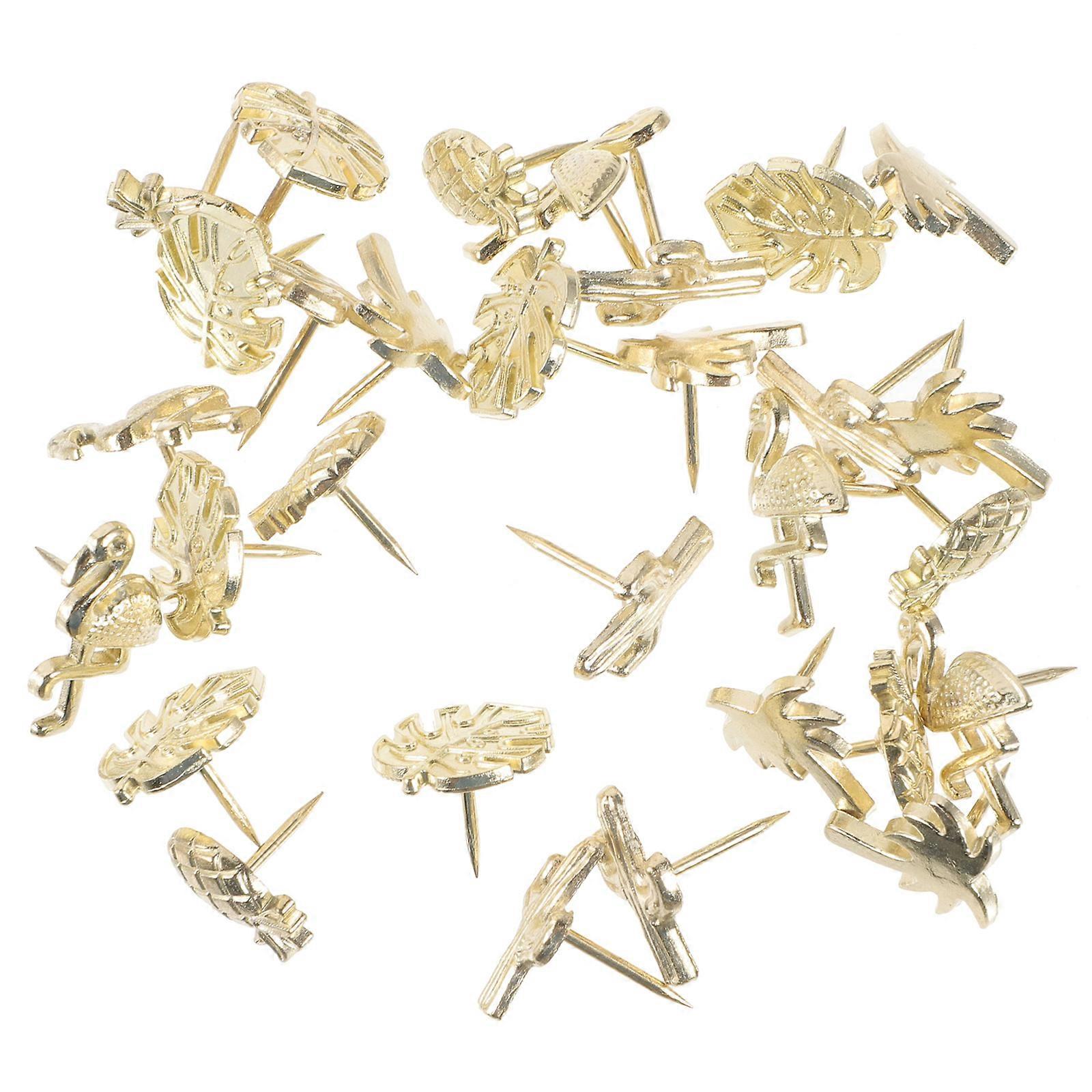 Shiny Thumb Tacks Daily Use Pushpins Tropical Shapes Home Office Needs Golden 30Pcs