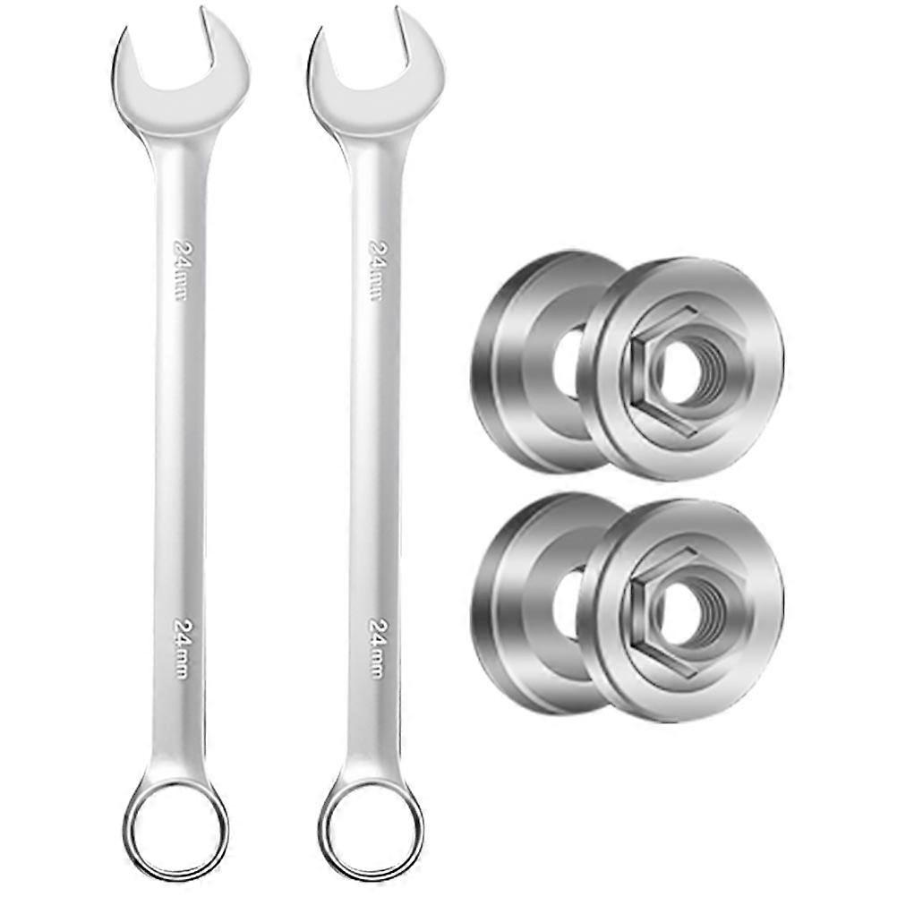 Electric Grinding Accessories Durable Angle Pressure Plate Outer Inner Lock Nut Kit with Wrench Silver 3X3cm Fixing Grinding Disc 2 Sets