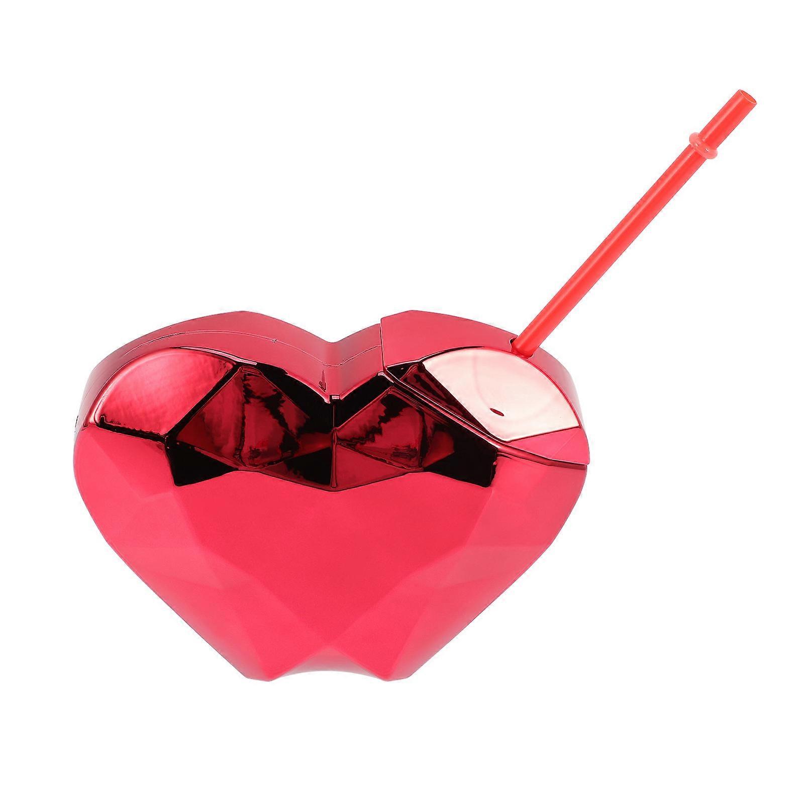 Hawaiian Beach Cup Heart Shaped Drinking Cup With Straw Convenient for Drinking Beverages Valentine Hawaiian Party 1Pcs