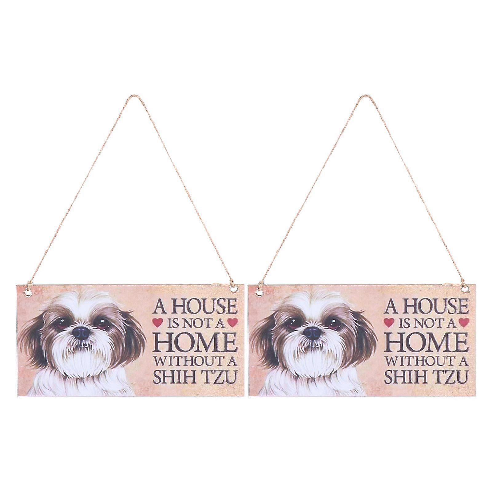 Pet Wood Plaques Attractive Dog Pattern Wooden Hanging Signs Assorted Color 10x20cm Signage 2Set