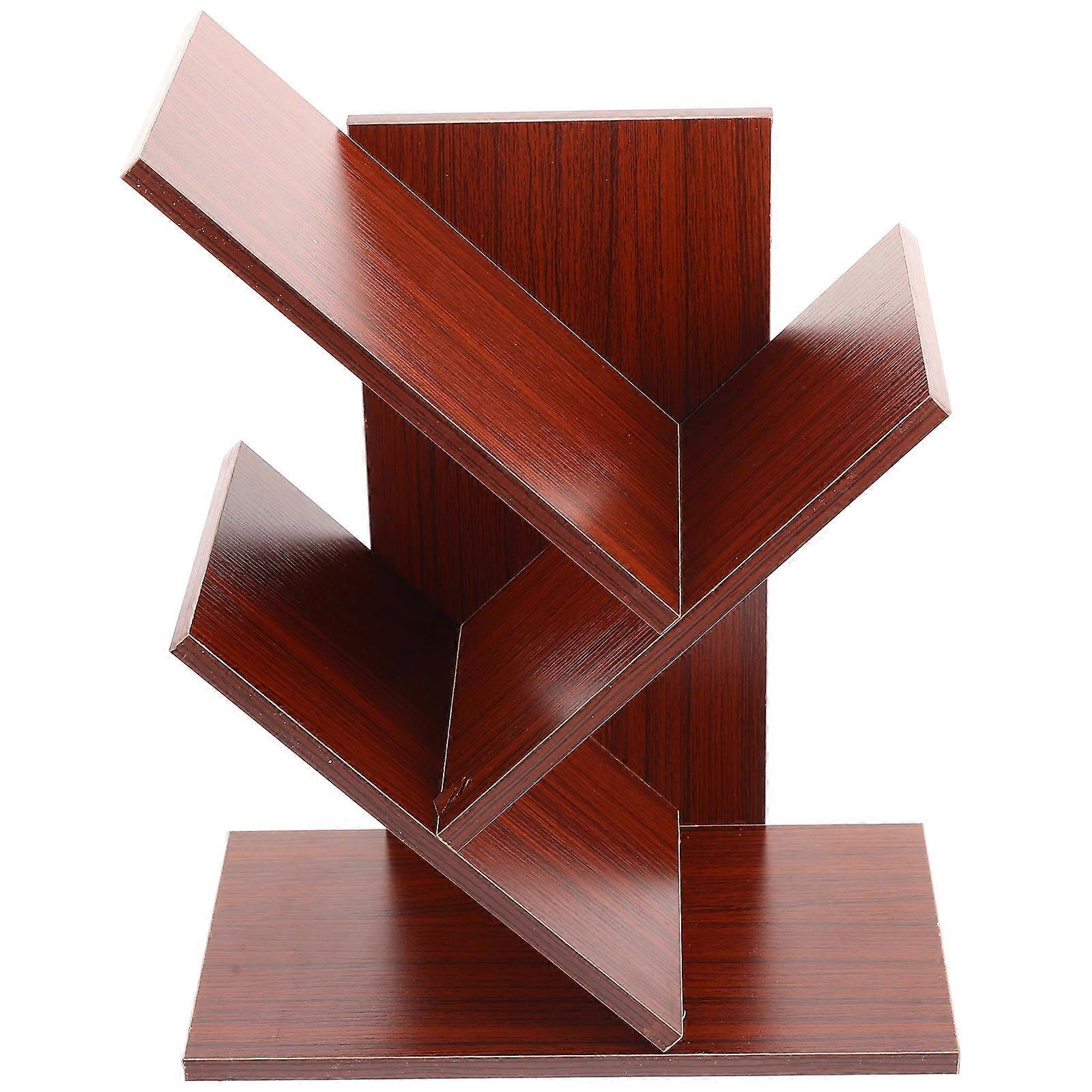 Brown Tree Shape Desk Book Shelf Storage Rack For Home Office Organization 1Set