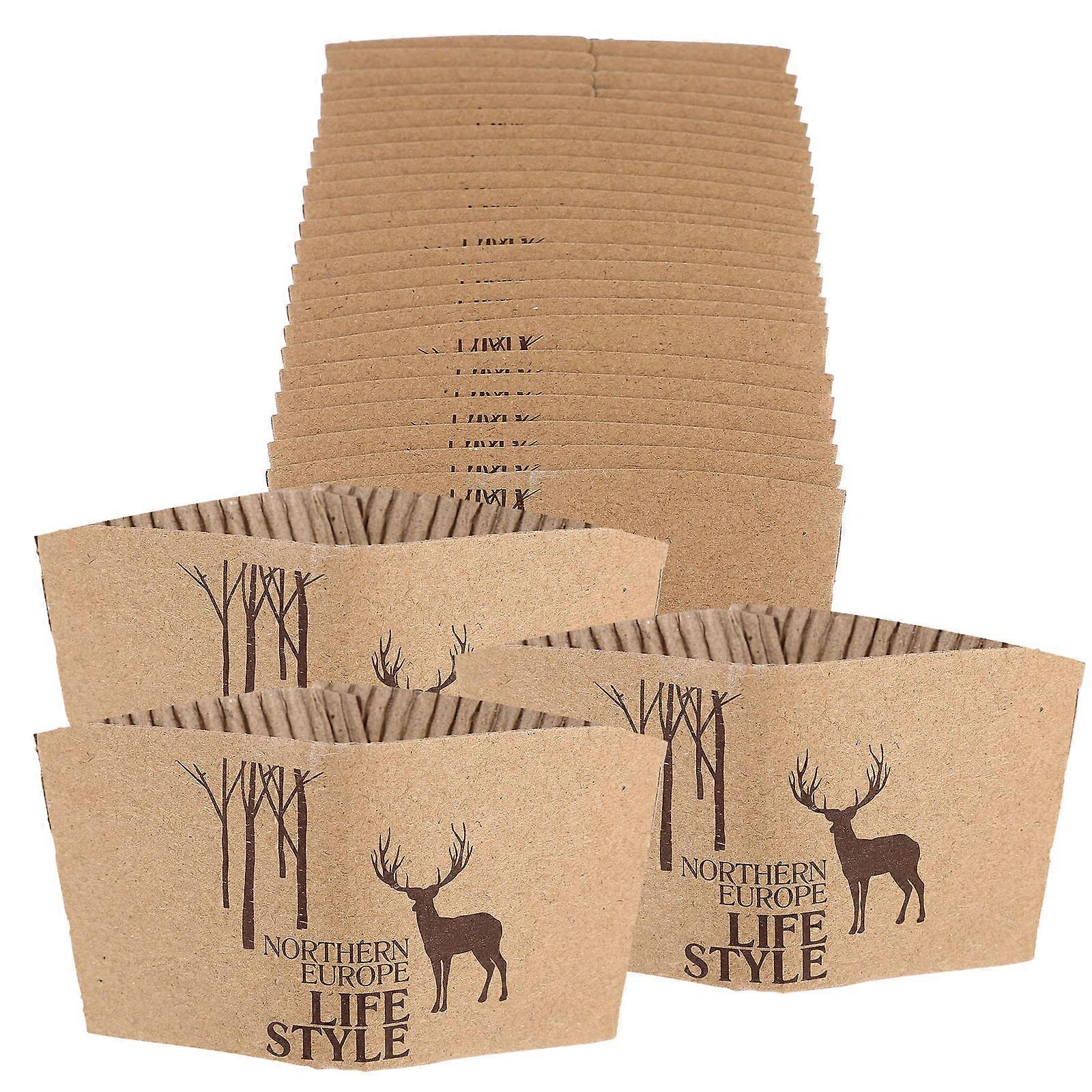 Kraft Paper Cup Sleeve Disposable Coffee Cup Sleeves Heat Insulation Restaurant 100Pcs